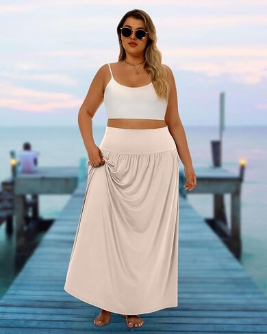 Ficerd 3 Pack Plus Size Maxi Long Skirts for Curvy Women, Ankle Length a Line Pleated High Waisted Summer Skirts with Pocket in Saudi Arabia
