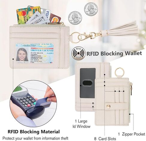 محافظ معصم صغيرة للنساء حامل بطاقة ائتمان RFID محفظة مفتاح المحفظة المحفظة محفظة بطاقة ائتمان للنساء (البيج) in Kuwait
