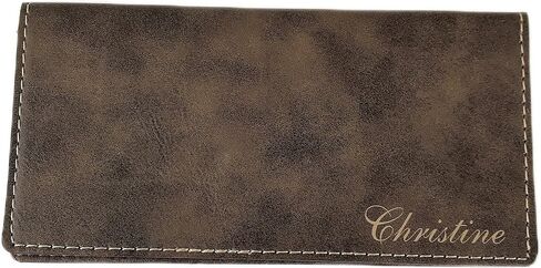 Personalized Checkbook Cover Faux Leather Permanently Engraved (Brown) in Saudi Arabia