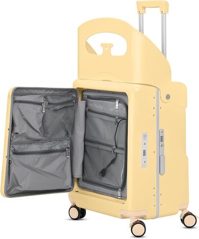 22" Carry-On Luggage with Seat for Kids & Adults, Lightweight Hardside Ride-On Suitcase with Front Opening, TSA Lock, 360° Spinner Wheels, Black in Kuwait