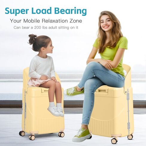 22" Carry-On Luggage with Seat for Kids & Adults, Lightweight Hardside Ride-On Suitcase with Front Opening, TSA Lock, 360° Spinner Wheels, Black in Kuwait