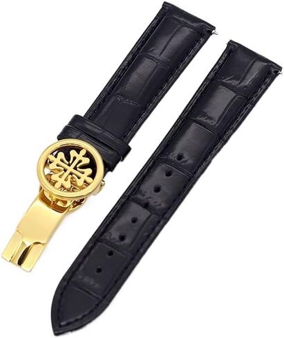 Genuine Leather Watch Strap 19MM 20MM 22MM Watchbands for Patek Philippe Wath Bands with Stainless Steel Deploy Clasp Men Women (Color : Blue Silver Clasp, Size : 19mm) in Saudi Arabia