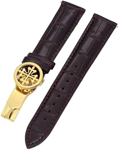 Genuine Leather Watch Strap 19MM 20MM 22MM Watchbands for Patek Philippe Wath Bands with Stainless Steel Deploy Clasp Men Women (Color : Blue Silver Clasp, Size : 19mm) in Saudi Arabia