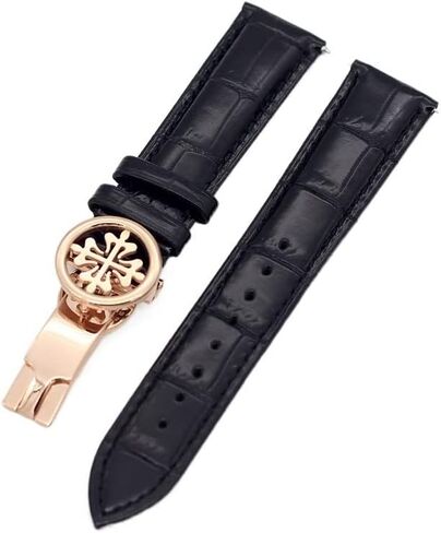 Genuine Leather Watch Strap 19MM 20MM 22MM Watchbands for Patek Philippe Wath Bands with Stainless Steel Deploy Clasp Men Women (Color : Blue Silver Clasp, Size : 19mm) in Saudi Arabia