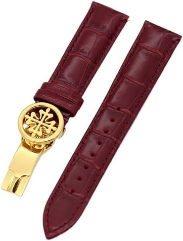 Genuine Leather Watch Strap 19MM 20MM 22MM Watchbands for Patek Philippe Wath Bands with Stainless Steel Deploy Clasp Men Women (Color : Blue Silver Clasp, Size : 19mm) in Saudi Arabia