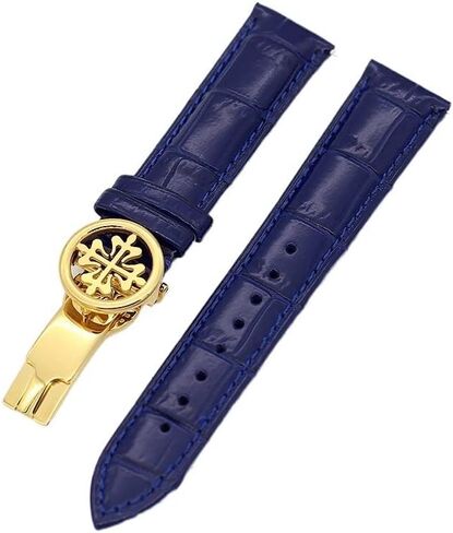 Genuine Leather Watch Strap 19MM 20MM 22MM Watchbands for Patek Philippe Wath Bands with Stainless Steel Deploy Clasp Men Women (Color : Blue Silver Clasp, Size : 19mm) in Saudi Arabia