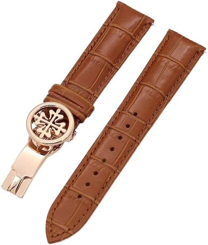 Genuine Leather Watch Strap 19MM 20MM 22MM Watchbands for Patek Philippe Wath Bands with Stainless Steel Deploy Clasp Men Women (Color : Blue Silver Clasp, Size : 19mm) in Saudi Arabia