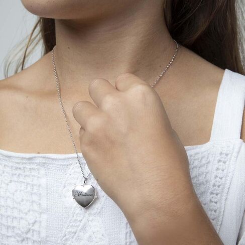 925 Sterling Silver Girls 16" Polished Heart Pendant Locket Necklace for Young Girls - Photo Locket Pendant Necklace for Preteens & Teens - Memory Locket Necklaces for Pre-Teen Girls in Saudi Arabia