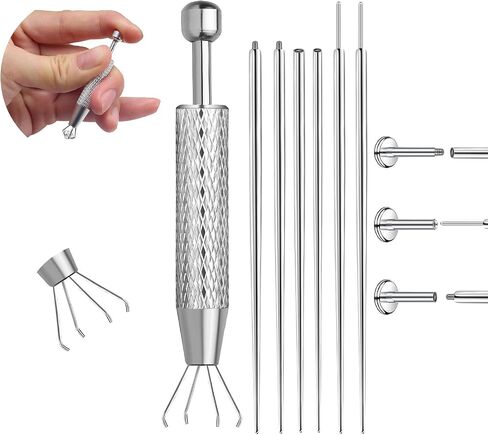 VOJO Piercing Ball Grabber Tool Kit 16G,18G Stainless Steel Flat Back Earrings Applicator with Threaded & Threadless Insertion Pins for Ear Nose Lip Body Jewelry Changes in Kuwait