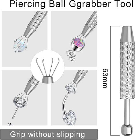 VOJO Piercing Ball Grabber Tool Kit 16G,18G Stainless Steel Flat Back Earrings Applicator with Threaded & Threadless Insertion Pins for Ear Nose Lip Body Jewelry Changes in Kuwait