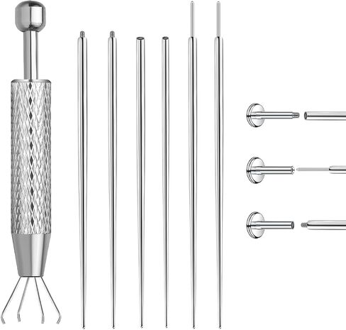 VOJO Piercing Ball Grabber Tool Kit 16G,18G Stainless Steel Flat Back Earrings Applicator with Threaded & Threadless Insertion Pins for Ear Nose Lip Body Jewelry Changes in Kuwait