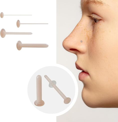 2PCS 12mm Flesh Tone Gorilla Glass Labret Flat Back Retainer 20G 18G 16G 14G Skin Tone Glass Cartilage Earring Flat Head Nose Stud Helix Tragus Piercing Retainer 1/2" in Saudi Arabia
