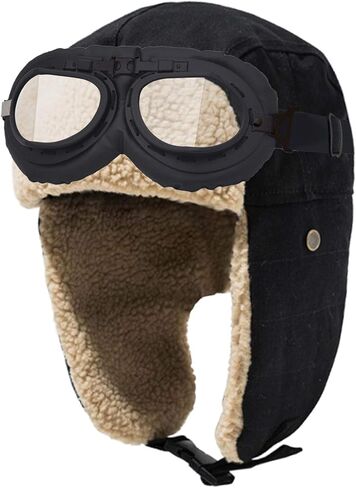 Peicees Vintage Aviator Hat and Goggles Costume Accessories Fur Ear Flaps Trooper Trapper Pilot Cap for Men Women in Saudi Arabia