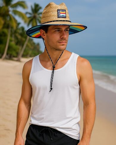 Hurley Men's Straw Hat - Wide Brim Channel Island Lifeguard Hat - Stylish Sun Hats for Men with Chin Strap in Saudi Arabia