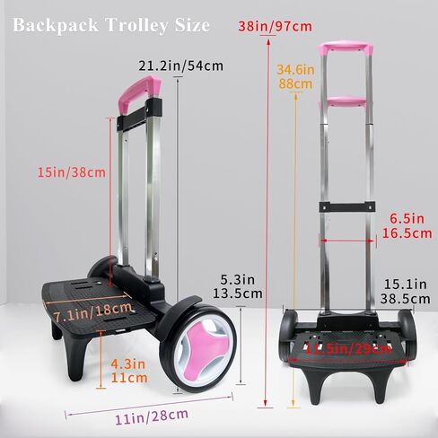 Rolling Backpack Trolley Cart with Stair-Climbing Quiet Wheels,Foldable Aluminum Frame,Adjustable Handle,Large 77 lbs Capacity–Fits Travel Bags,Book Bags,Shopping–Pink,No Edge Guard in Saudi Arabia