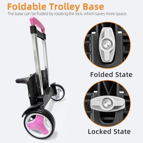 Rolling Backpack Trolley Cart with Stair-Climbing Quiet Wheels,Foldable Aluminum Frame,Adjustable Handle,Large 77 lbs Capacity–Fits Travel Bags,Book Bags,Shopping–Pink,No Edge Guard in Saudi Arabia