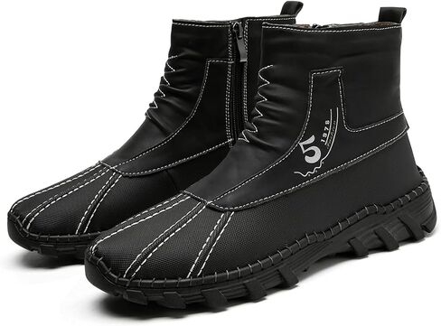 Mens Hiking Boots Waterproof Winter Snow Boots with Non-Slip Rubber Sole Black Slip Resistant Boots Outdoor Shoes for Men in Saudi Arabia