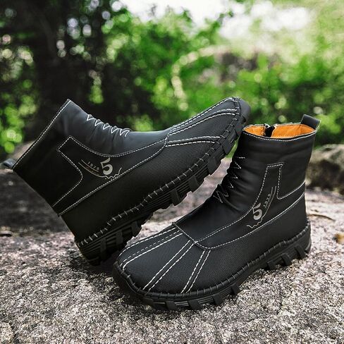 Mens Hiking Boots Waterproof Winter Snow Boots with Non-Slip Rubber Sole Black Slip Resistant Boots Outdoor Shoes for Men in Saudi Arabia