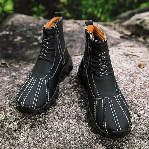 Mens Hiking Boots Waterproof Winter Snow Boots with Non-Slip Rubber Sole Black Slip Resistant Boots Outdoor Shoes for Men in Saudi Arabia