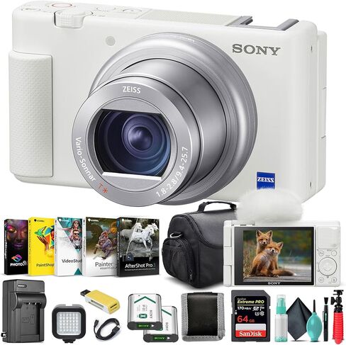 Sony ZV-1 Digital Camera Black DCZV1/B, 64GB Memory Card, Corel Photo Software, NP-BX1 Battery, Card Reader, LED Light, HDMI Cable, Deluxe Soft Bag, Charger, Flex Tripod, and More in Saudi Arabia