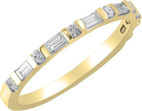 Dazzlingrock Collection 0.37 Cttw Baguette & Round White Diamond Bar Set Wedding Band for Women in 14K Solid Gold in Saudi Arabia