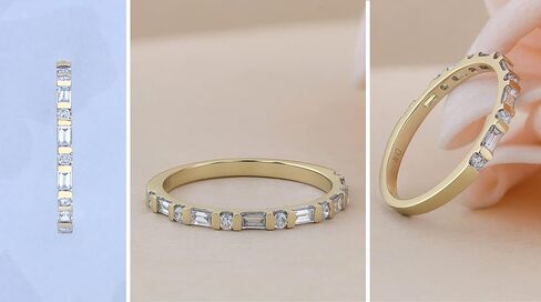 Dazzlingrock Collection 0.37 Cttw Baguette & Round White Diamond Bar Set Wedding Band for Women in 14K Solid Gold in Saudi Arabia