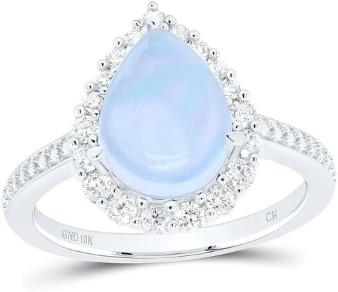المجوهرات من Lux 10kt الذهب الأبيض 3/8 CTTW Natural Diamond 11x7.5mm Pear Opal Gem Natural Gem Bear Completing Ring Ring ، Women Size: 5-9 in Saudi Arabia
