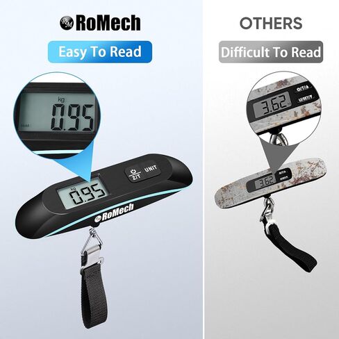مقياس أمتعة Romech مع الإضاءة الخلفية ، مقياس وزن حقيبة رقمية محمولة ، حمولة 110 رطل مع الخطاف ، أساسيات السفر لتعليق الأمتعة (تضمنت البطارية ، الفضة) in Kuwait