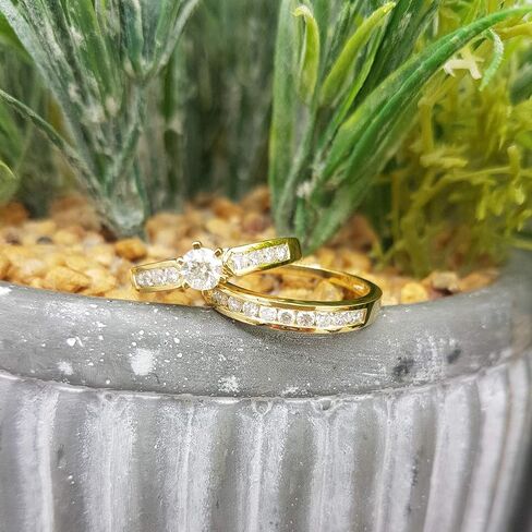 Dazzlingrock Collection Round White Diamond Solitaire Style Tapered Shank Wedding Ring Set for Her (0.95 ctw, Color I-J, Clarity I1-I3) in Solid Gold in Saudi Arabia
