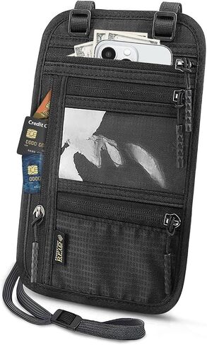 Passport Holder for Travel, Slim RFID Blocking Travel Wallet for Women and Men, Anti Theft Travel Document Organizer with Adjustable Strap, Travel Essentials Neck Money Pouch in Saudi Arabia