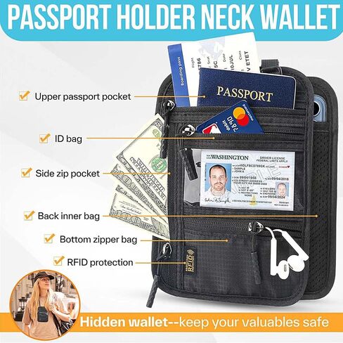 Passport Holder for Travel, Slim RFID Blocking Travel Wallet for Women and Men, Anti Theft Travel Document Organizer with Adjustable Strap, Travel Essentials Neck Money Pouch in Saudi Arabia