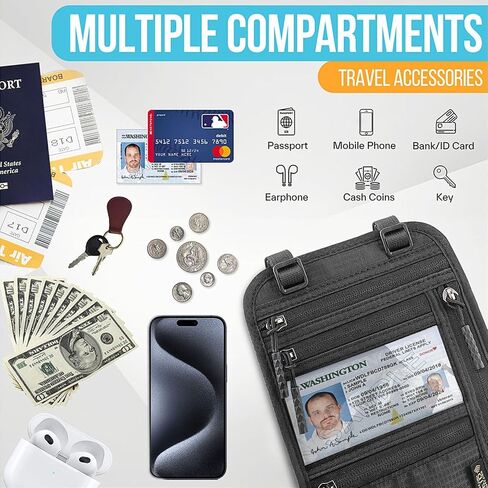 Passport Holder for Travel, Slim RFID Blocking Travel Wallet for Women and Men, Anti Theft Travel Document Organizer with Adjustable Strap, Travel Essentials Neck Money Pouch in Saudi Arabia