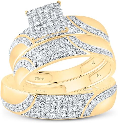 Jewels By Lux 10kt Yellow Gold His & Hers 3/4 Cttw Diamond Square Bridal Wedding Ring Band Set, Women Size: 5-9, Men Size: 8-12 in Saudi Arabia