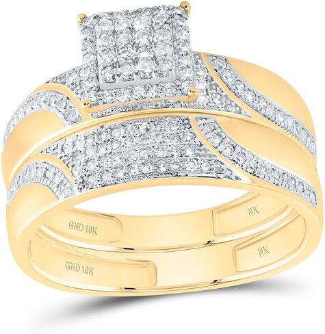 Jewels By Lux 10kt Yellow Gold His & Hers 3/4 Cttw Diamond Square Bridal Wedding Ring Band Set, Women Size: 5-9, Men Size: 8-12 in Saudi Arabia