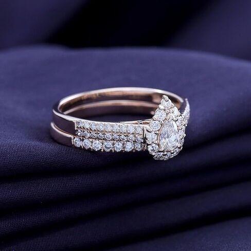 Savearth Diamonds 1 1/5 CT Round & Pearlab Diamond Diamond Halo خاتم زفاف من صفاء الزفاف في الذهب الصلب 14K (1.20 CTTW ، G-H/VS-SI) هدية المجوهرات للنساء in Saudi Arabia