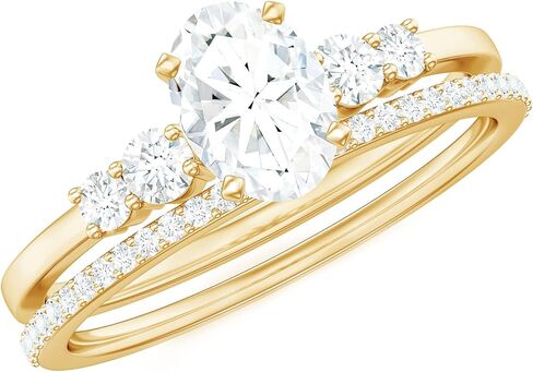 Moissanite Solitaire Ring Set with Stackable Band, 5X7 MM Oval, 1 Carat, Engagement Wedding Ring in Kuwait