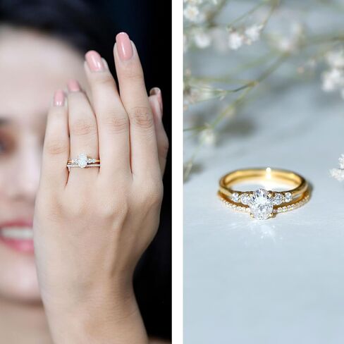 Moissanite Solitaire Ring Set with Stackable Band, 5X7 MM Oval, 1 Carat, Engagement Wedding Ring in Kuwait