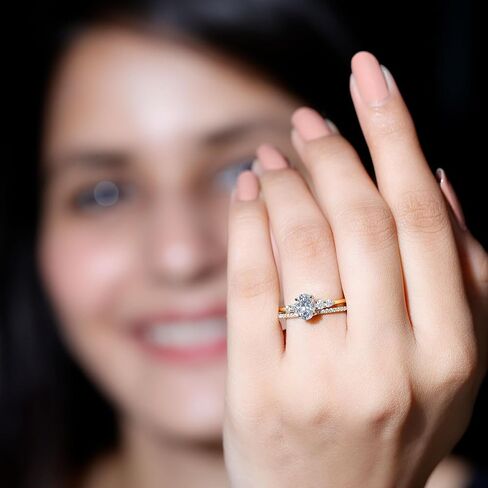 Moissanite Solitaire Ring Set with Stackable Band, 5X7 MM Oval, 1 Carat, Engagement Wedding Ring in Kuwait