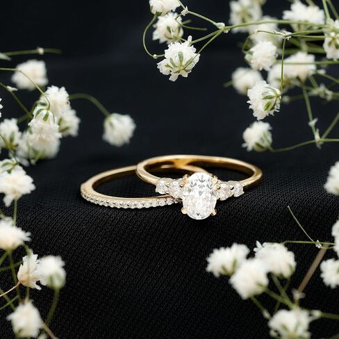 Moissanite Solitaire Ring Set with Stackable Band, 5X7 MM Oval, 1 Carat, Engagement Wedding Ring in Kuwait