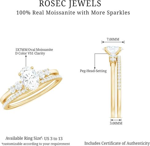 Moissanite Solitaire Ring Set with Stackable Band, 5X7 MM Oval, 1 Carat, Engagement Wedding Ring in Kuwait