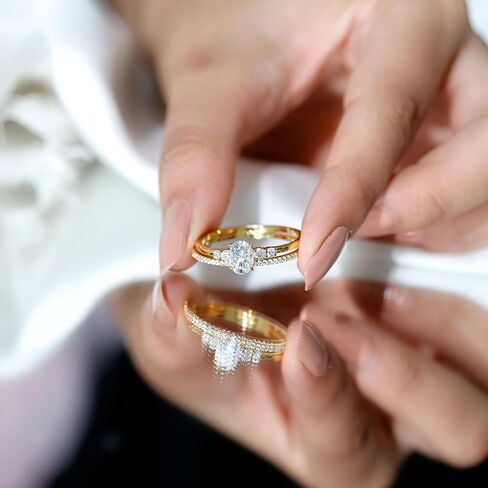 Moissanite Solitaire Ring Set with Stackable Band, 5X7 MM Oval, 1 Carat, Engagement Wedding Ring in Kuwait