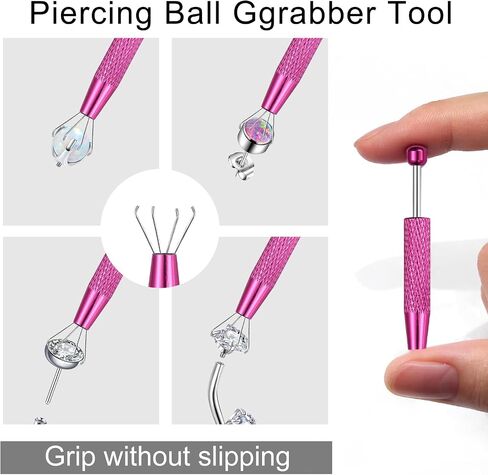 VOJO Piercing Ball Grabber Tool Kit 16G,18G Stainless Steel Flat Back Earrings Applicator with Threaded & Threadless Insertion Pins for Ear Nose Lip Body Jewelry Changes in Kuwait