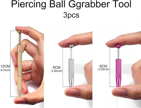 VOJO Piercing Ball Grabber Tool Kit 16G,18G Stainless Steel Flat Back Earrings Applicator with Threaded & Threadless Insertion Pins for Ear Nose Lip Body Jewelry Changes in Kuwait