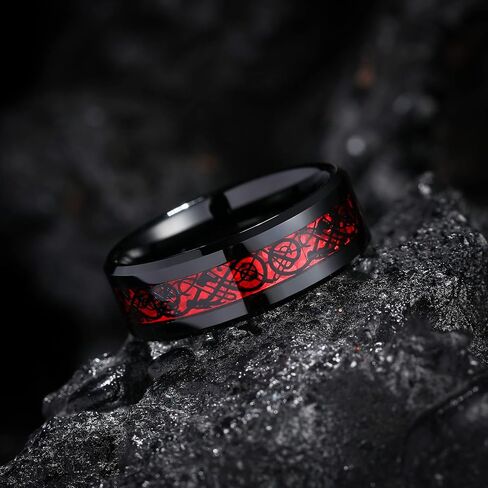 Custom Engraved Couple Rings Set Promise Rings for Him and Her Red and Black Matching Wedding Rings for Couples Engagement Rings Sets Celtic Dragon Tungsten Ring Red Ruby Rings for Women in Kuwait