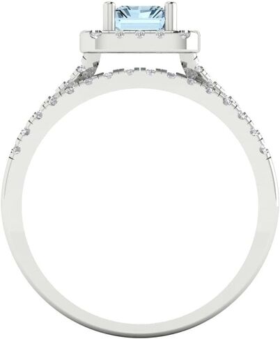1.57ct Emerald Cut Natural Aquamarine 14k White Gold Halo Solitaire with Accents Wedding Bridal Promise Ring Band Set in Saudi Arabia