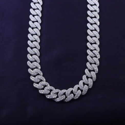 SAVEARTH DIAMONDS 23.30 Ct to 38.90 Ct Lab Created Moissanite Diamond 15MM Two Row Cuban Link Chain Necklace For Men In 14k Gold Over 925 Sterling Silver, 18" to 30" Length, Color : G-H, Clarity: VVS1 in Saudi Arabia