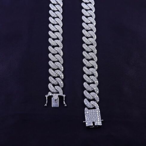 SAVEARTH DIAMONDS 23.30 Ct to 38.90 Ct Lab Created Moissanite Diamond 15MM Two Row Cuban Link Chain Necklace For Men In 14k Gold Over 925 Sterling Silver, 18" to 30" Length, Color : G-H, Clarity: VVS1 in Saudi Arabia