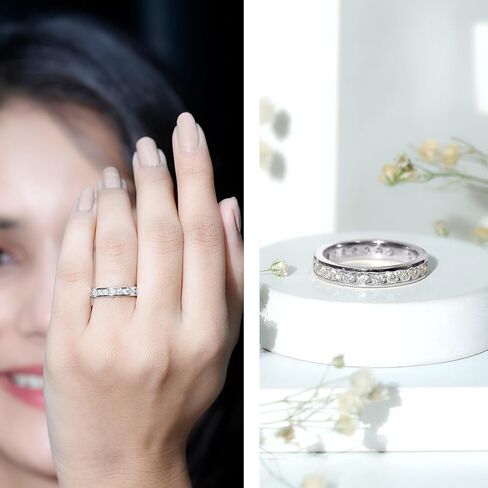Certified Moissanite Full Eternity Ring for Women, D-Vs1 Quality, Moissanite Wedding Anniversary Band (Ready to Gift) in Saudi Arabia