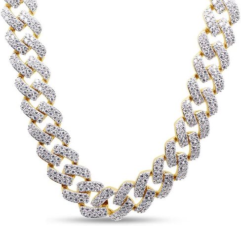 SAVEARTH DIAMONDS Certified 20 Cttw to 26 Cttw Round Cut Lab Created Moissanite Diamond 12MM Width Cuban Chain Necklace In 10K or 14K Solid Gold 18" to 24" Length, G-H/VVS1 in Kuwait