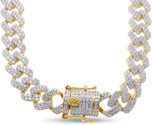 SAVEARTH DIAMONDS Certified 20 Cttw to 26 Cttw Round Cut Lab Created Moissanite Diamond 12MM Width Cuban Chain Necklace In 10K or 14K Solid Gold 18" to 24" Length, G-H/VVS1 in Kuwait
